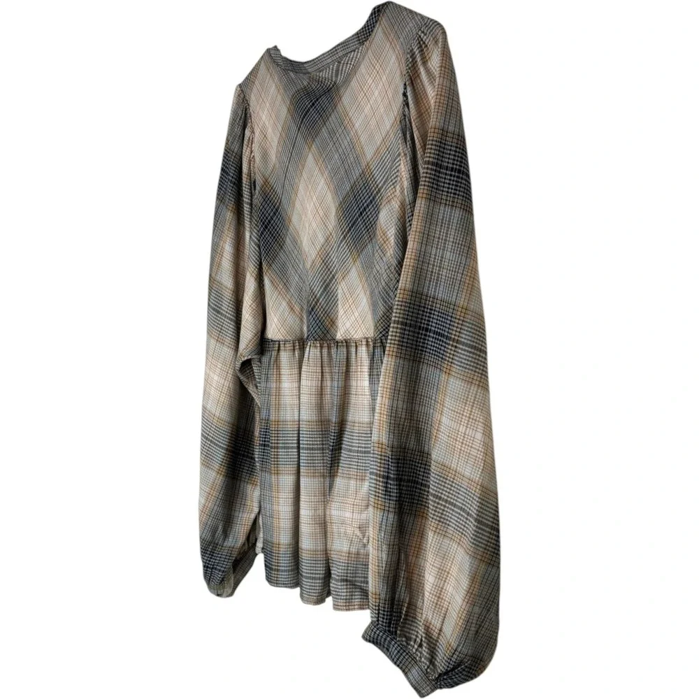 Me by Jennie Garth Drapey Flannel Blouse Womens Medium Brown Black Plaid A664756